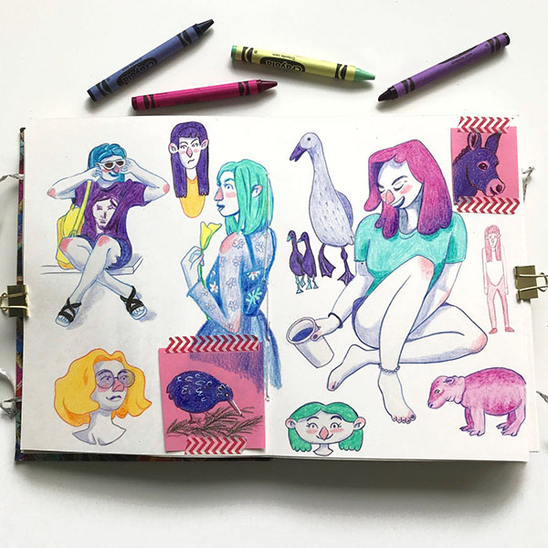 Crayon Sketches in Handmade Sketchbook